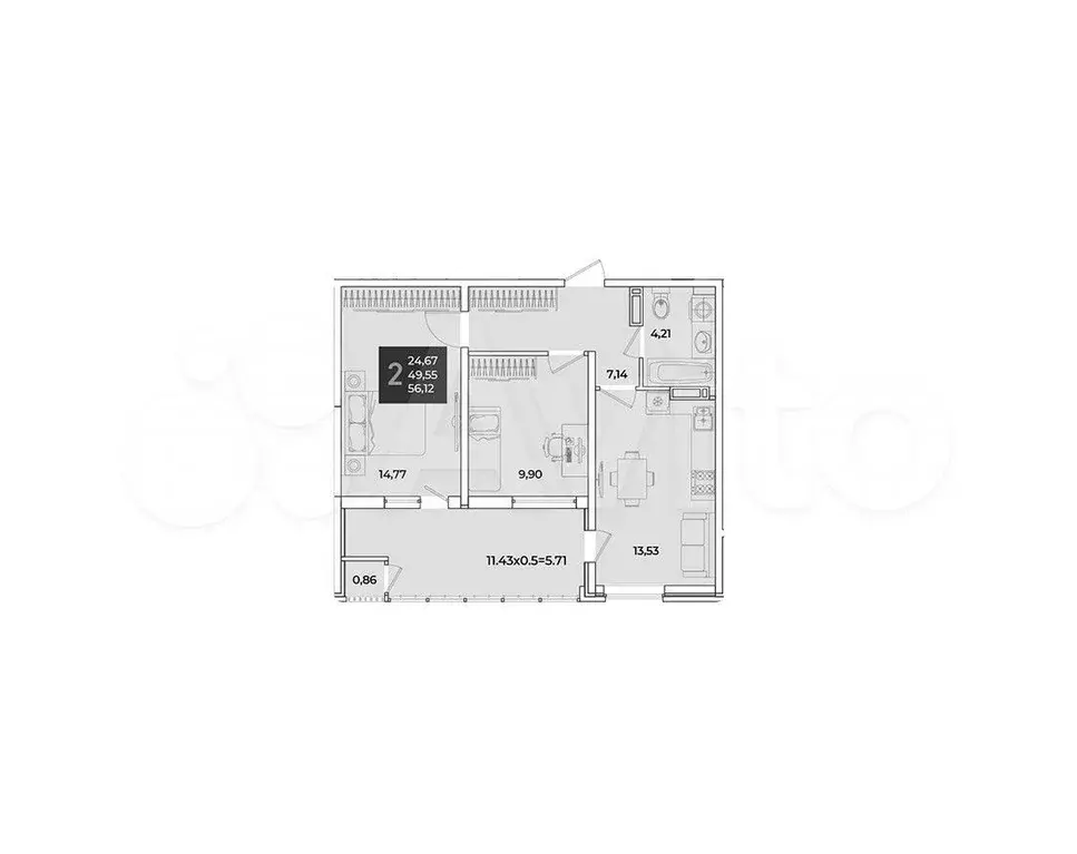 2-к. квартира, 56,1 м, 10/18 эт. - Фото 1