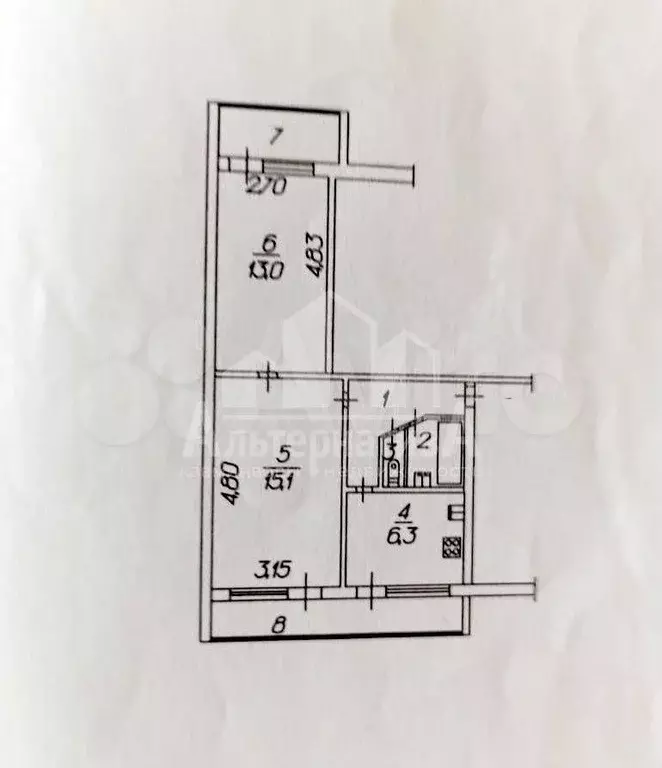 2-к. квартира, 48,6 м, 5/5 эт. - Фото 0