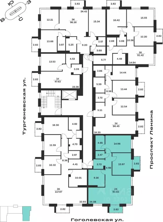 2-к кв. Тульская область, Тула Гоголевская ул., 43 (93.63 м) - Фото 1