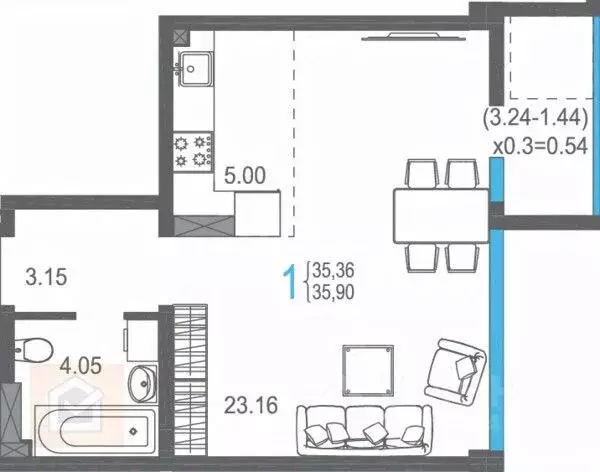 Студия Крым, Ялта ул. Кирова, 155 (35.9 м) - Фото 0