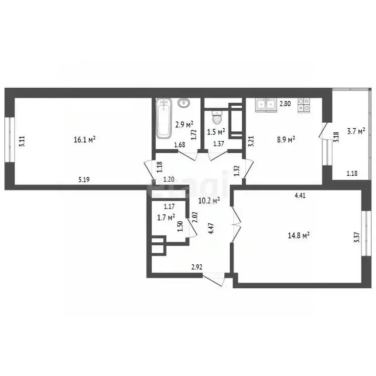 2-к кв. Московская область, Балашиха ул. Бояринова, 15 (58.8 м) - Фото 2