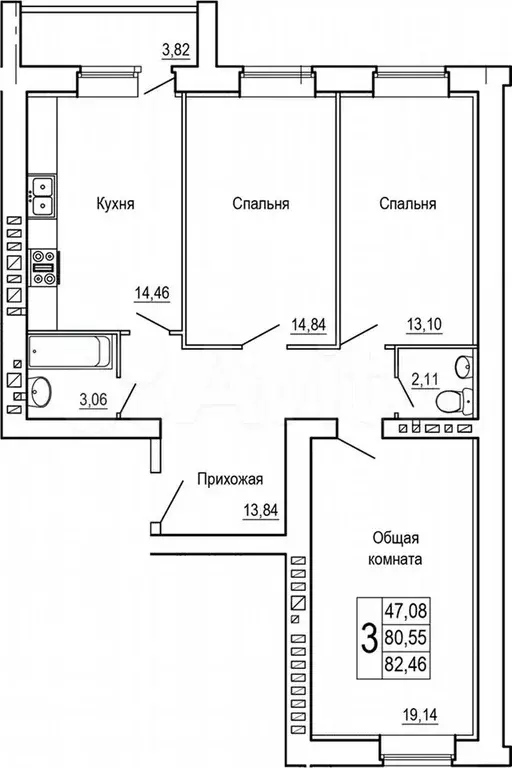 3-к. квартира, 84 м, 5/9 эт. - Фото 1