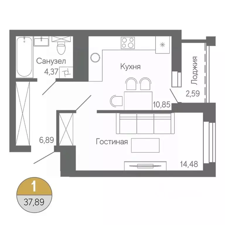 1-к кв. Башкортостан, Стерлитамак ул. Ботаническая, 10 (37.89 м) - Фото 1
