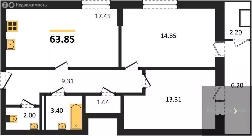 2-комнатная квартира: Воронеж, Донбасская улица, 25к2 (63.85 м) - Фото 0