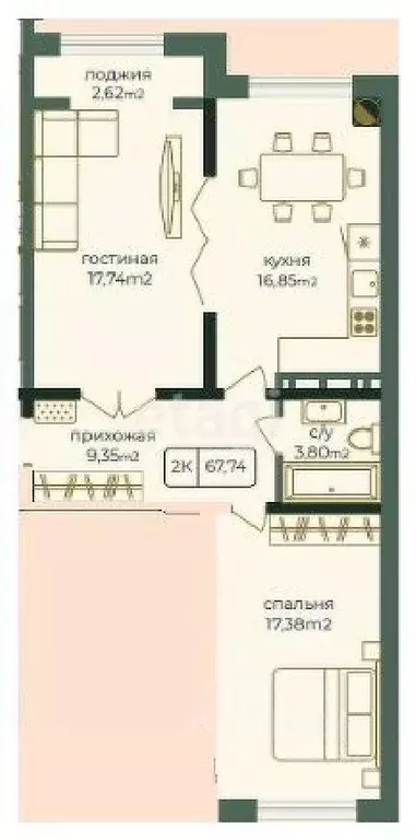 2-к кв. Дагестан, Каспийск просп. Акулиничева (67.74 м) - Фото 0