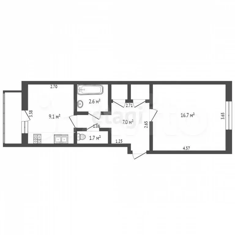 1-к. квартира, 38,7 м, 5/5 эт. - Фото 0