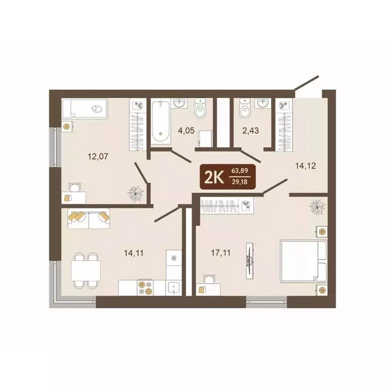 2-к кв. Кемеровская область, Новокузнецк Макеевская ул. (63.89 м) - Фото 0