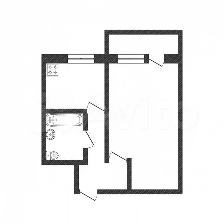 1-к. квартира, 30,5 м, 4/5 эт. - Фото 0
