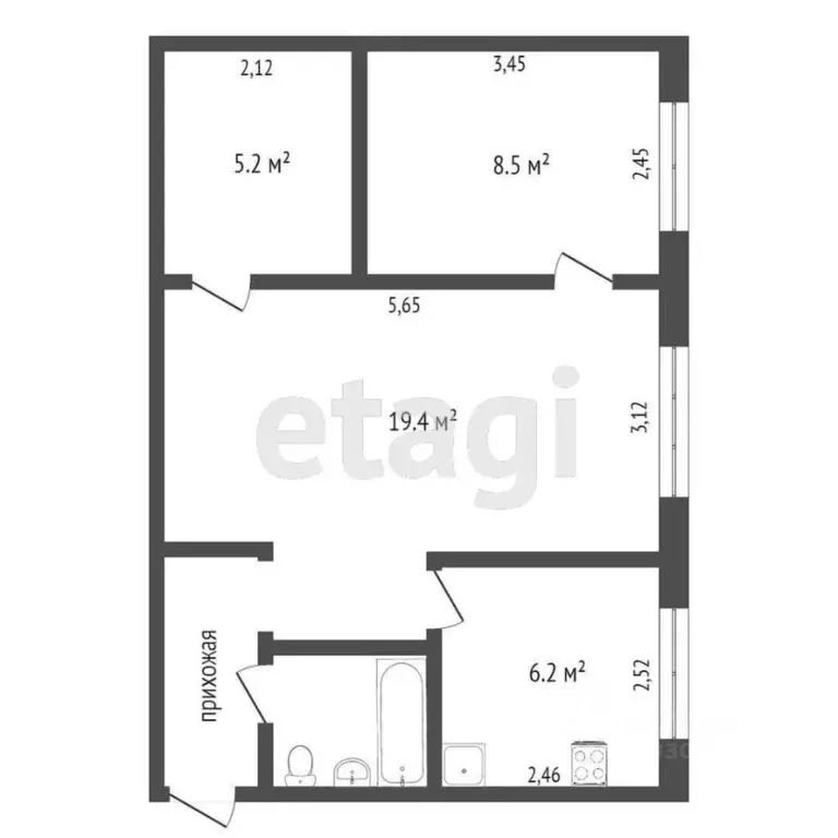 2-к кв. Омская область, Омск ул. 21-я Амурская, 7 (45.0 м) - Фото 1
