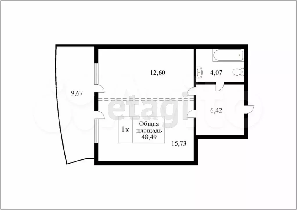 Квартира-студия, 49,1 м, 10/26 эт. - Фото 1