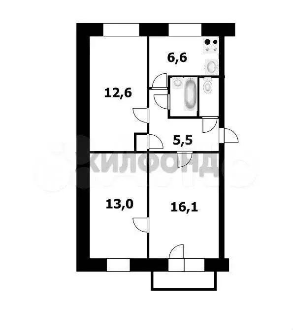 3-к. квартира, 57,3 м, 5/5 эт. - Фото 0