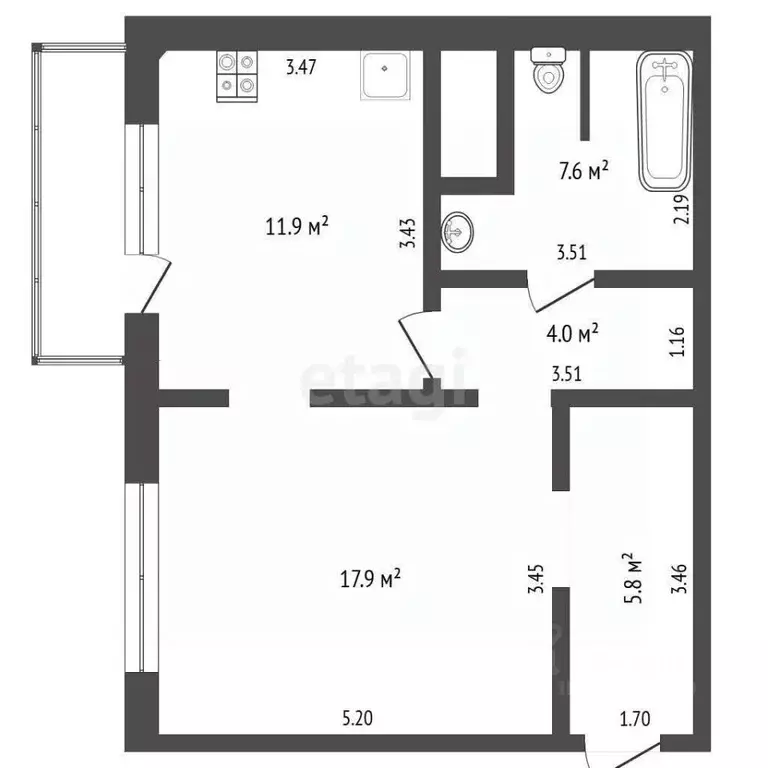1-к кв. Тюменская область, Тюмень ул. Федюнинского, 56к2 (46.0 м) - Фото 2