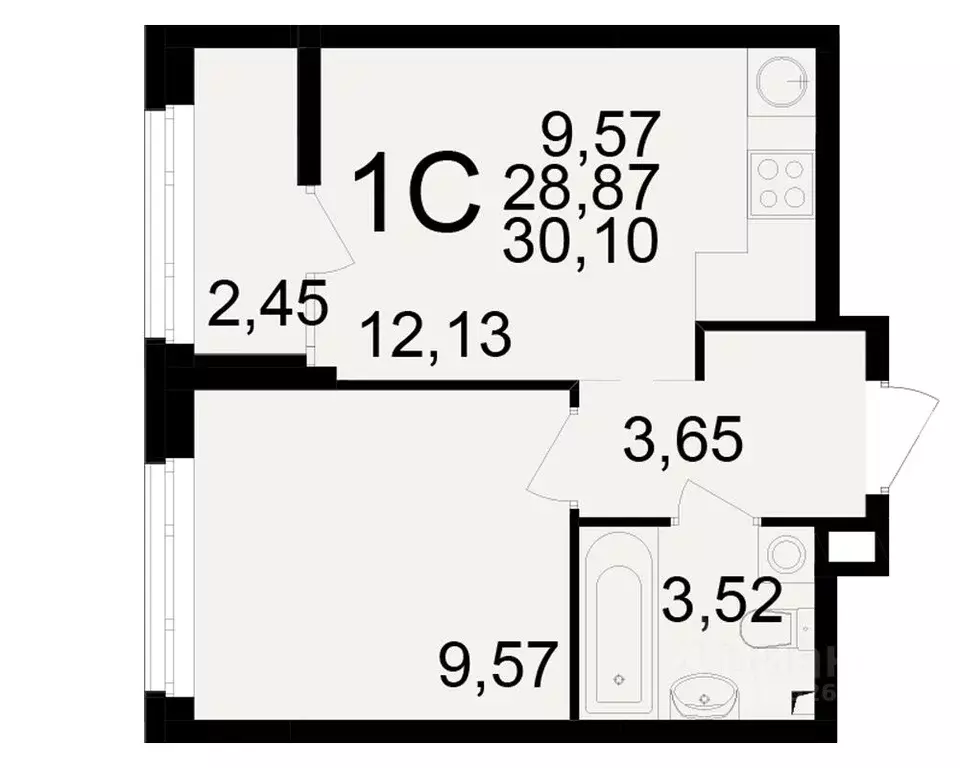 1-к кв. Рязанская область, Рязань Аура жилой комплекс (28.87 м) - Фото 1