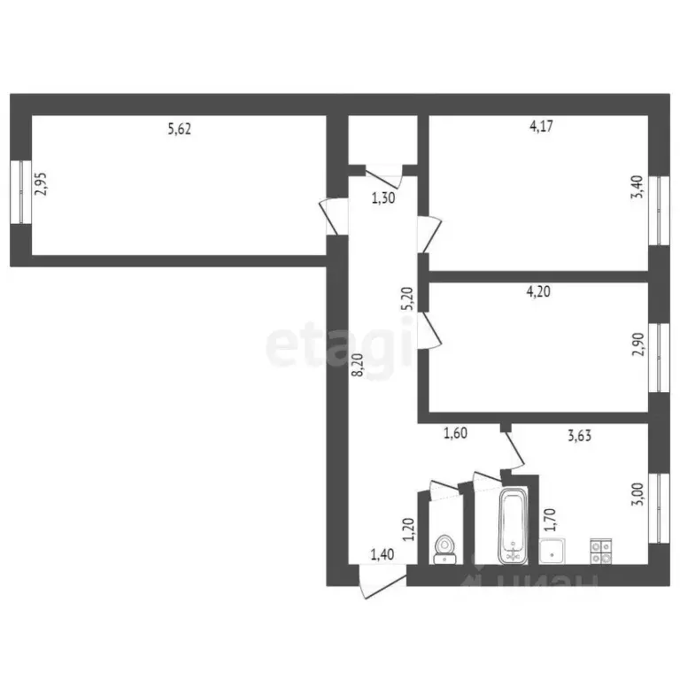 3-к кв. Башкортостан, Стерлитамак Братская ул., 11 (57.3 м) - Фото 2