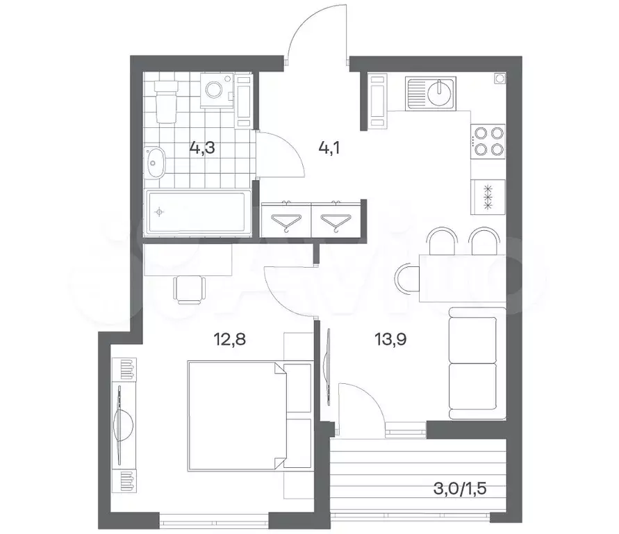 1-к. квартира, 36,6 м, 5/9 эт. - Фото 1
