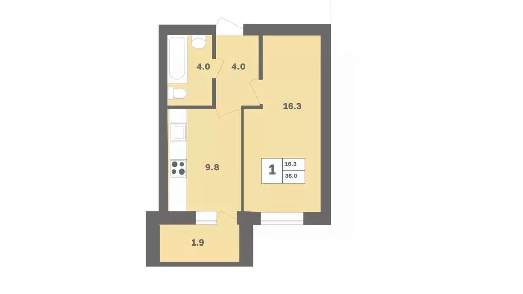 1-к кв. Башкортостан, Уфа Дагестанская ул., лит12 (36.0 м) - Фото 1