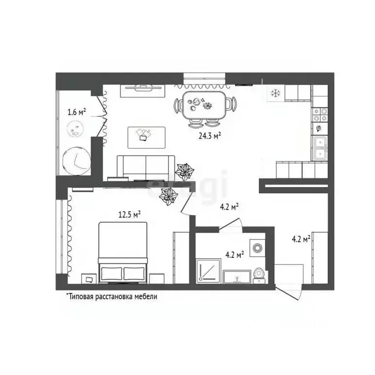 1-к кв. Тюменская область, Тюмень ул. Газовиков, 36 (50.2 м) - Фото 2