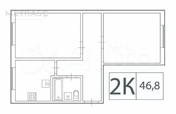 2-к. квартира, 46,8 м, 1/5 эт. - Фото 0