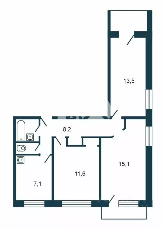 Квартира, 3 комнаты, 59.9 м - Фото 0