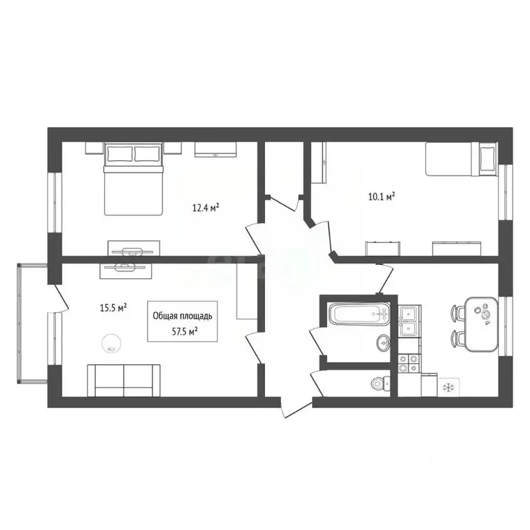 3-к кв. Новосибирская область, Бердск Лунная ул., 4 (57.5 м) - Фото 2