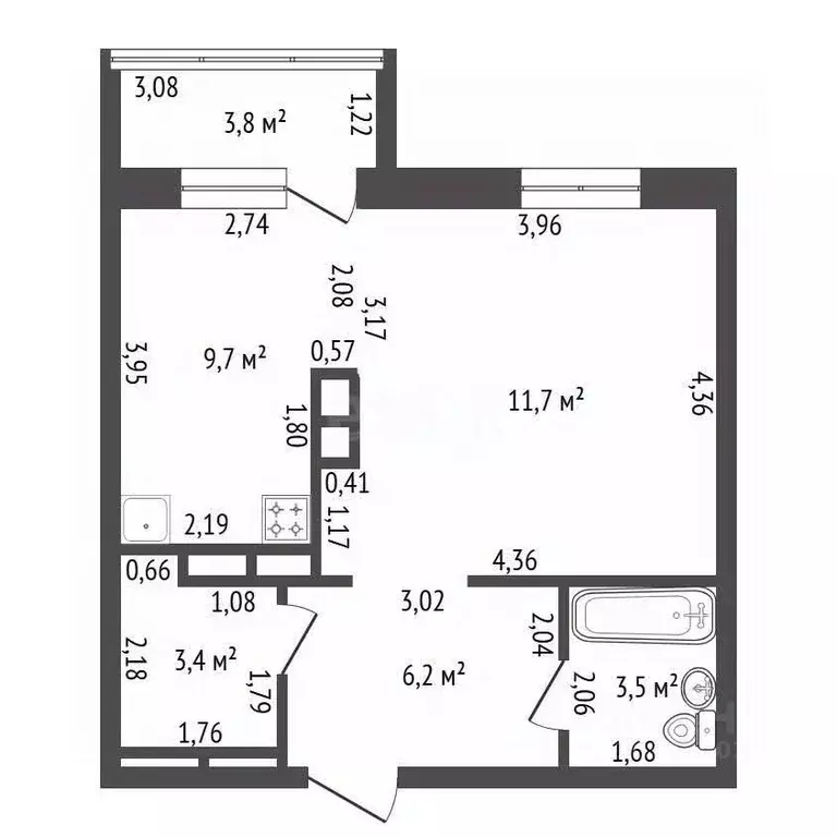 1-к кв. Башкортостан, Уфа ул. Бориса Домашникова, 22 (44.0 м) - Фото 2