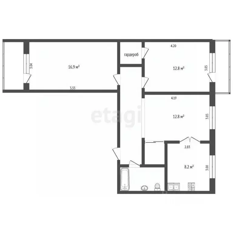 3-к кв. Самарская область, Самара Чернореченская ул., 34 (68.0 м) - Фото 2