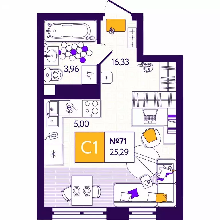 Квартира-студия: Тула, Пряничная улица, 3 (25.29 м) - Фото 1