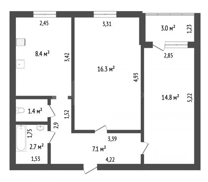 2-к кв. Тюменская область, Тюмень ул. Вересковая, 12 (51.0 м) - Фото 1