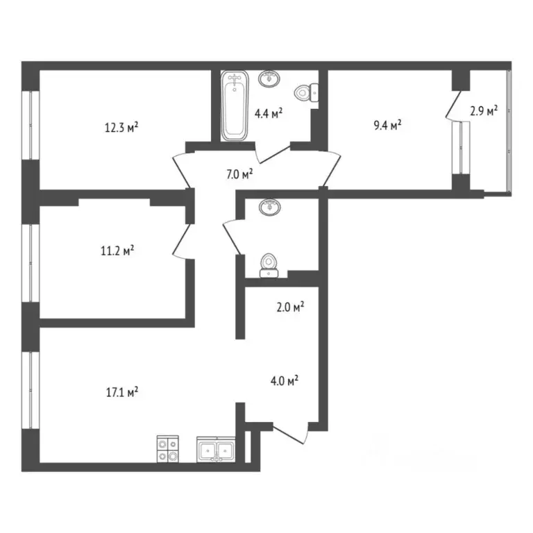 3-к кв. Тюменская область, Тюмень ул. Евгения Войнова, 3 (75.0 м) - Фото 2