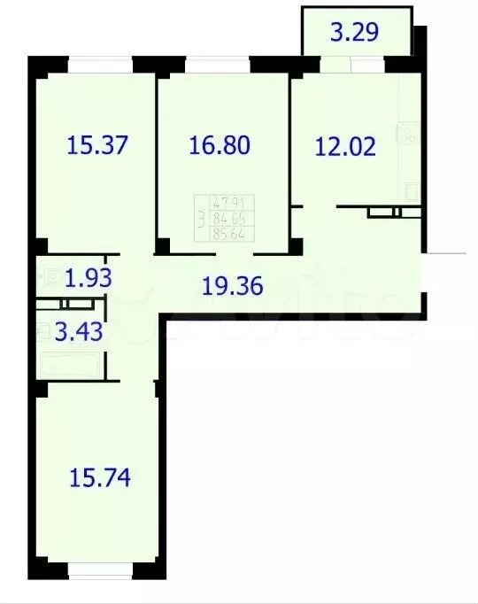 3-к. квартира, 85,6 м, 4/9 эт. - Фото 0