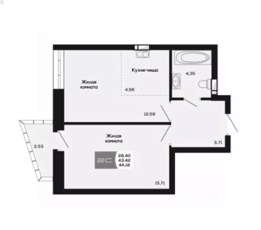 2-к кв. Новосибирская область, Новосибирск ул. Титова, 48 (43.42 м) - Фото 0