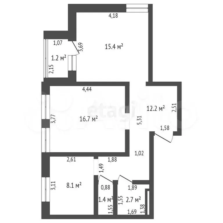 2-к. квартира, 56,5 м, 3/3 эт. - Фото 0