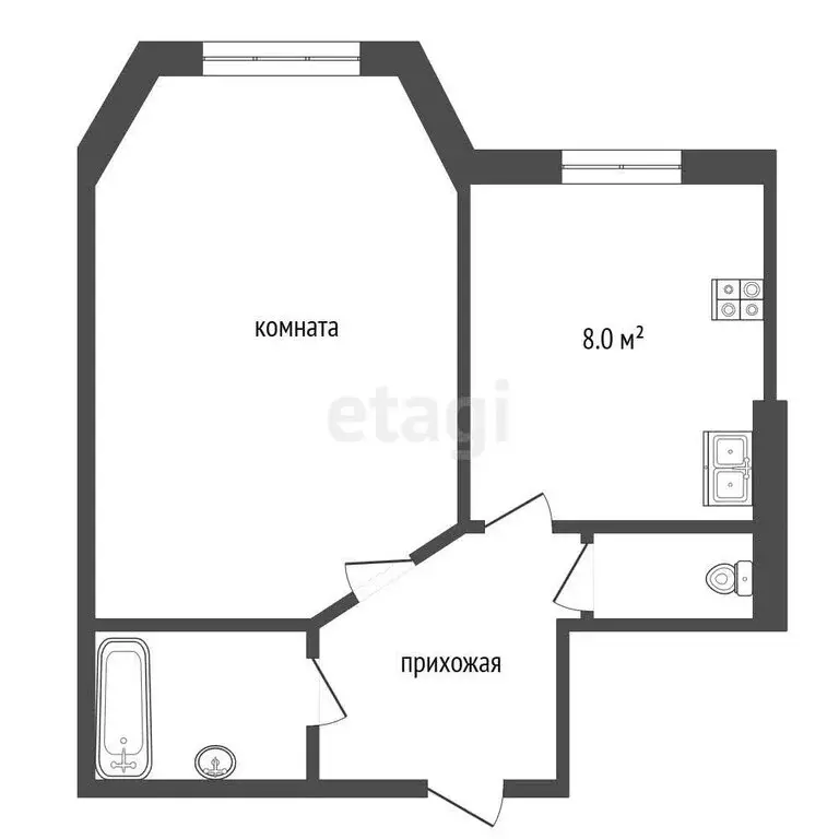 1-комнатная квартира: село Безруково, Коммунальная улица, 36 (31.3 м) - Фото 1