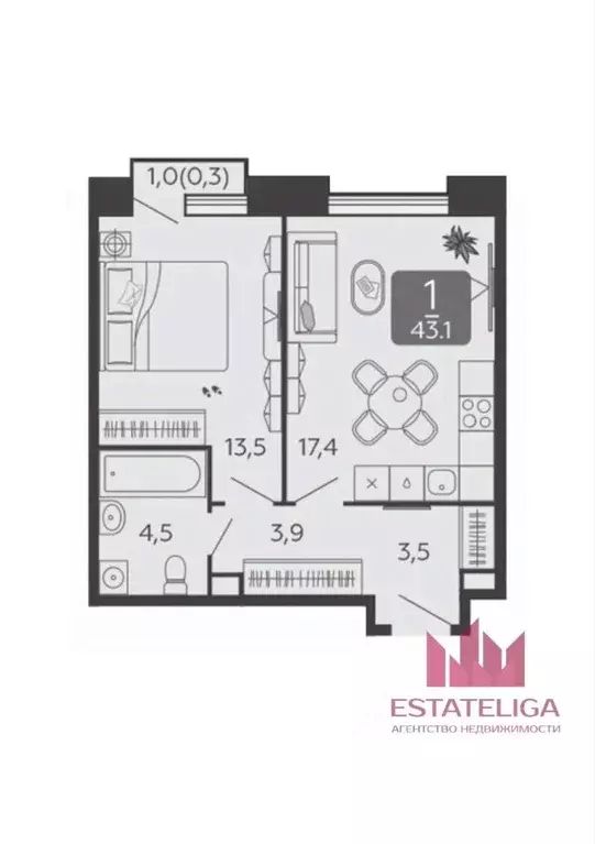 1-к кв. Москва ул. Петра Кончаловского, 5 (43.1 м) - Фото 1