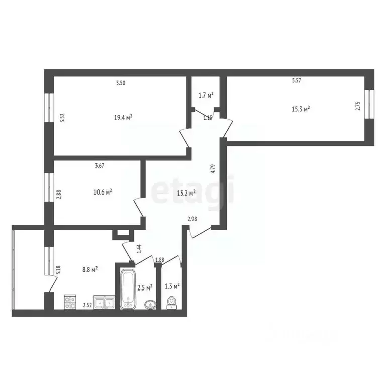 3-к кв. Саха (Якутия), Якутск ул. Курнатовского, 2/1 (72.8 м) - Фото 2