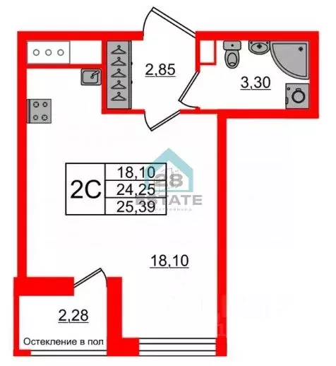 Студия Санкт-Петербург Кубинская ул., 76к1 (25.0 м) - Фото 2