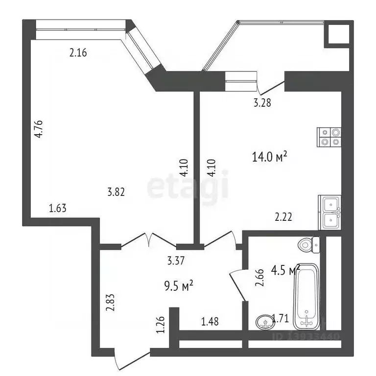 1-к кв. Тюменская область, Тюмень Первомайская ул., 50 (43.4 м) - Фото 2