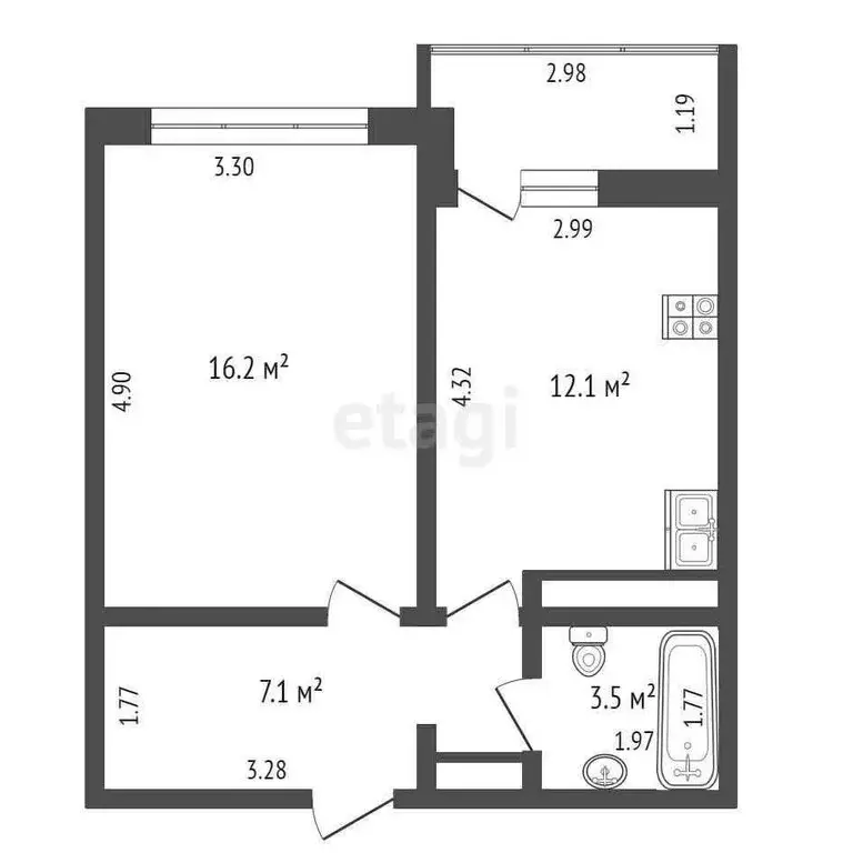 1-комнатная квартира: Тюмень, улица Василия Подшибякина, 19 (38.9 м) - Фото 0