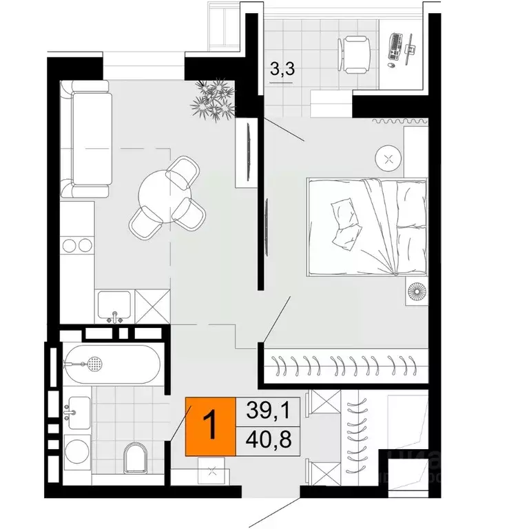 1-к кв. Приморский край, Уссурийск Горизонты жилой комплекс (40.8 м) - Фото 1