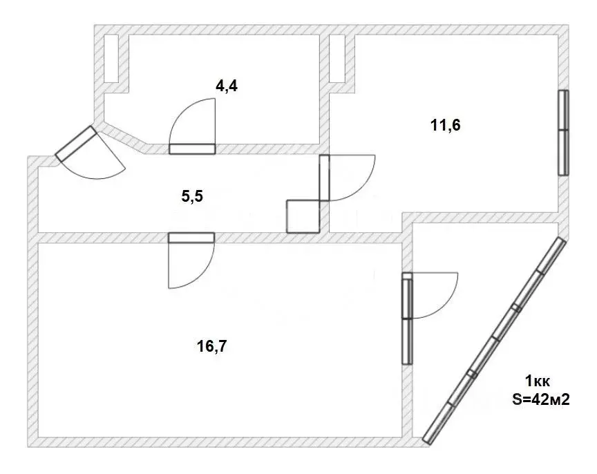 1-к кв. Калининградская область, Калининград ул. Гайдара, 90 (42.0 м) - Фото 2