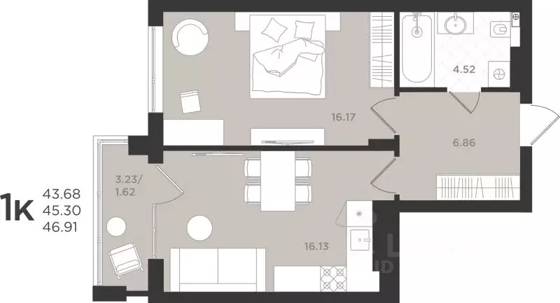 1-к кв. Калининградская область, Светлогорск  (45.3 м) - Фото 1