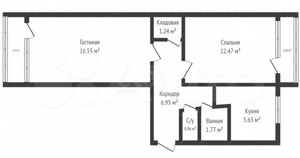 2-к. квартира, 45 м, 2/5 эт. - Фото 0