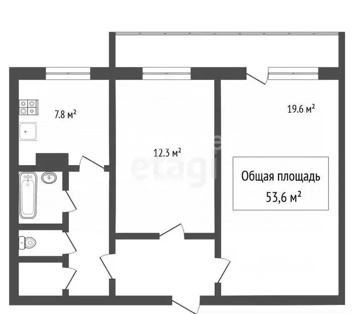 2-к кв. Томская область, Томск просп. Фрунзе, 98 (53.6 м) - Фото 1