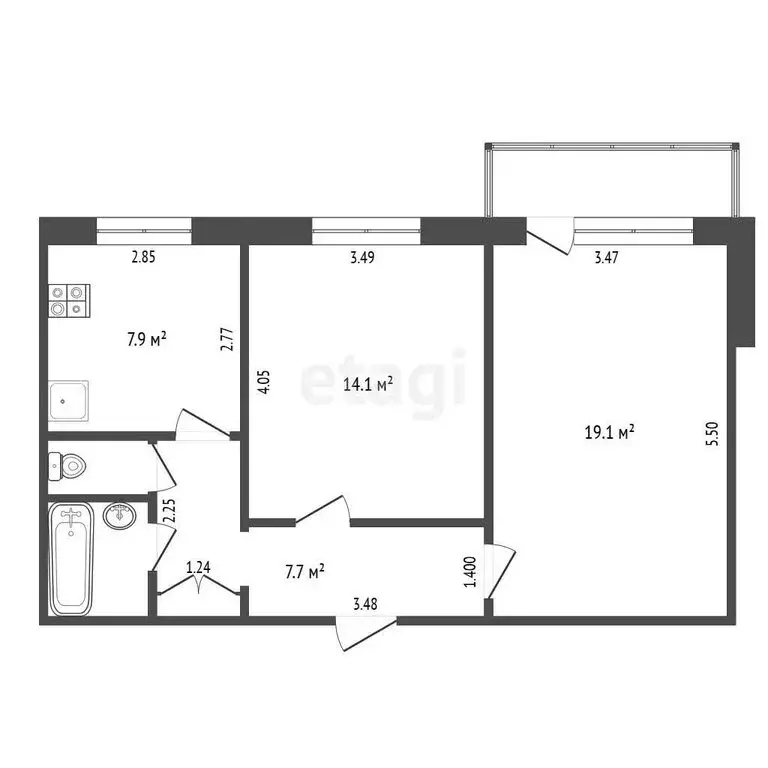 2-комнатная квартира: Орёл, Наугорское шоссе, 52 (53 м) - Фото 1