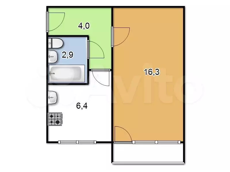 1-к. квартира, 29,9 м, 3/5 эт. - Фото 0