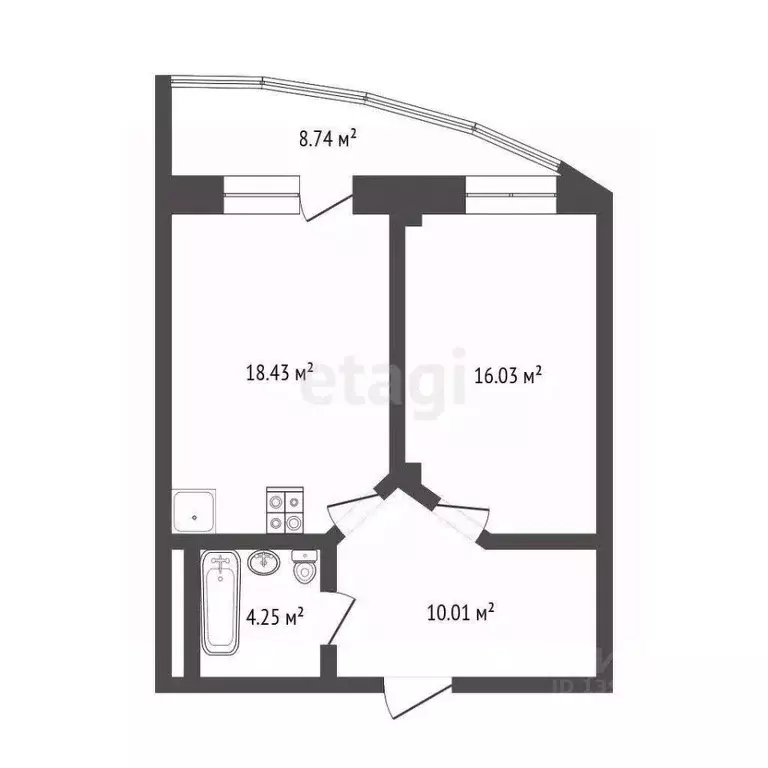 1-к кв. Тюменская область, Тюмень ул. Федюнинского, 64к1 (48.0 м) - Фото 2