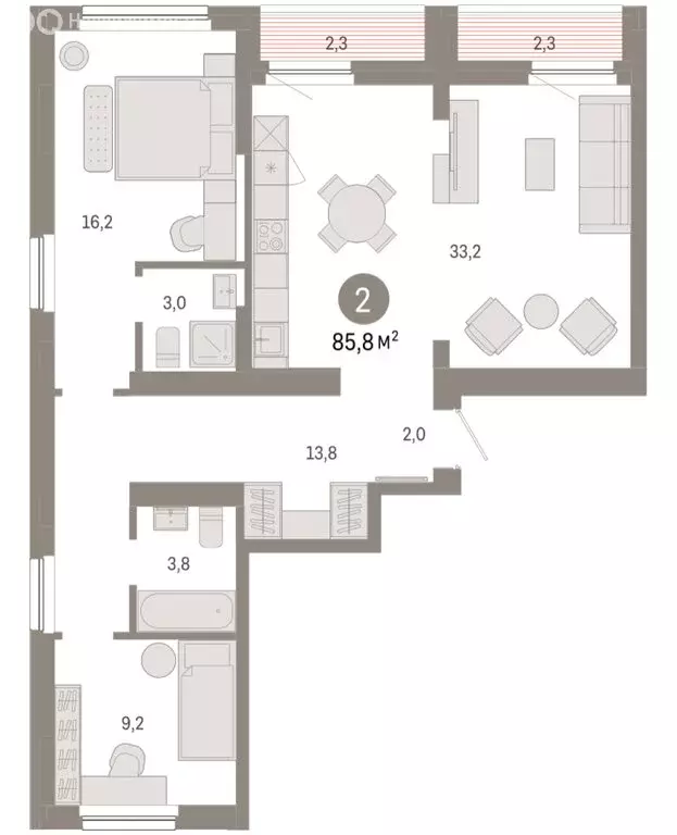 2-комнатная квартира: Новосибирск, квартал Лебедевский, 1/3 (85.8 м) - Фото 2