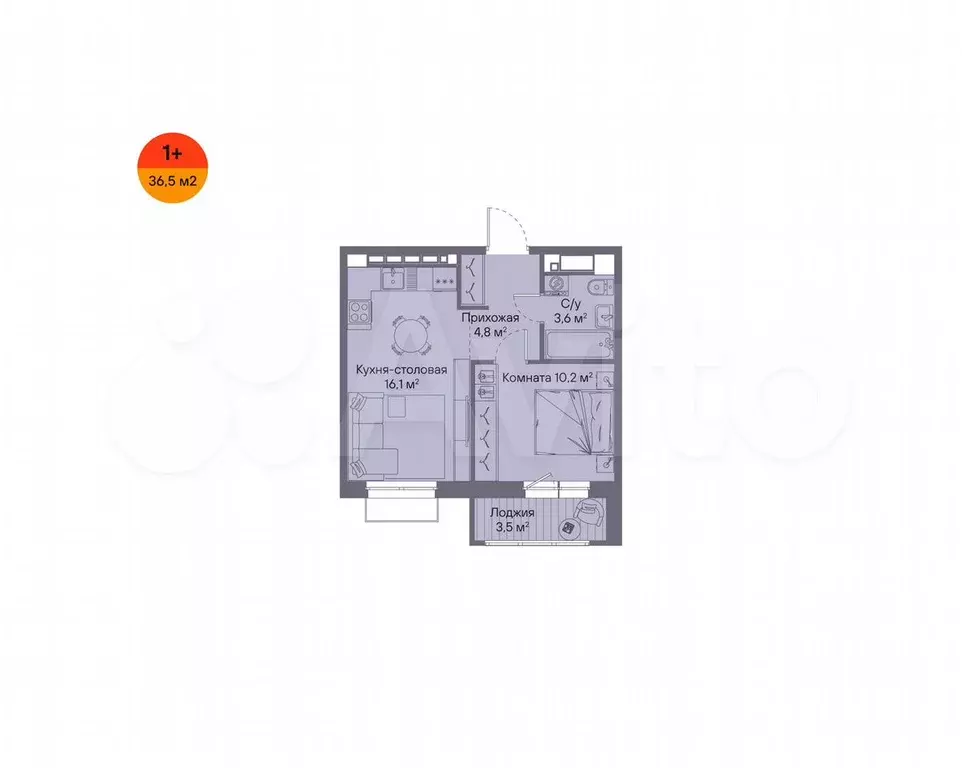 1-к. квартира, 36,5 м, 16/16 эт. - Фото 1
