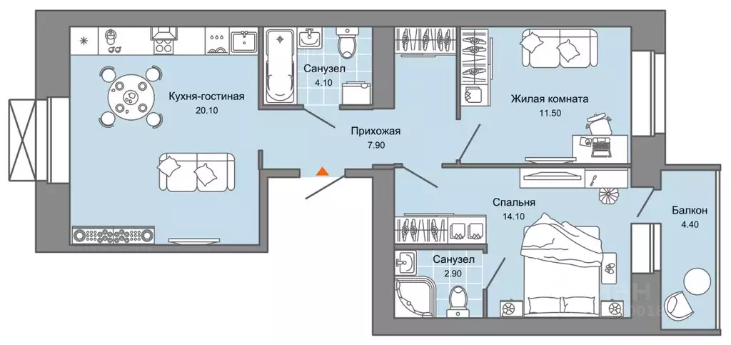 2-к кв. Пермский край, Пермь ул. Дзержинского, 31Б (62.0 м) - Фото 1