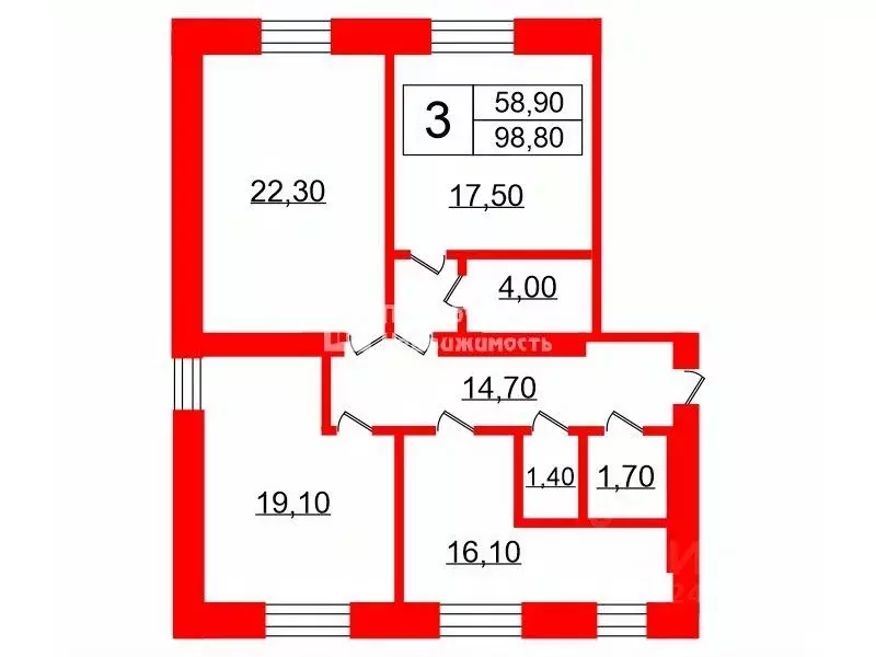 3-к кв. Санкт-Петербург наб. Обводного Канала, 156К3 (98.8 м) - Фото 2